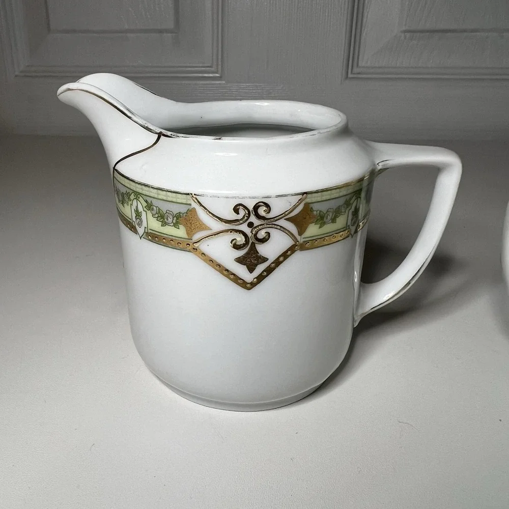 antique hand-painted porcelain creamer and‎ sugar bowl set